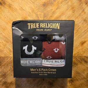 Men's True Religion 6 Pair Pack Of Crew Socks In Shoe Size 8 - 12.5